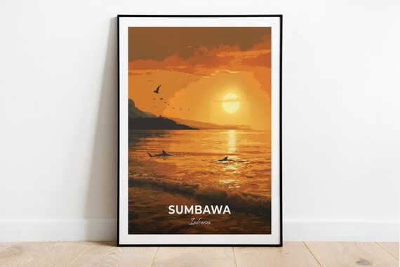 Sumbawa Golden Sunset Marine Life Ocean Indonesia Vintage Travel Wall Art