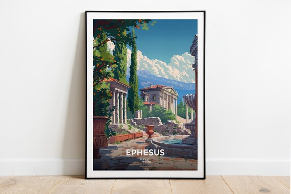 Ephesus Turkey Trajan Fountain Columns Ancient Garden Travel Poster