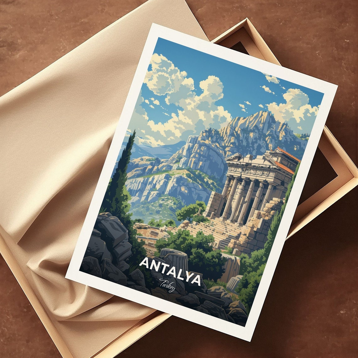Antalya Ancient Temple Ruins Beneath Towering Mountains Turkey Poster - Image 3