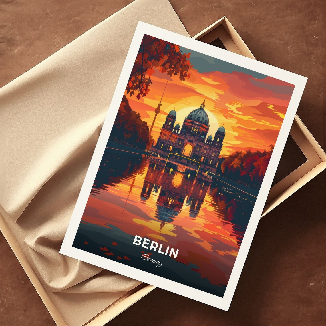 Berlin Germany Cathedral Sunset River Reflection Travel Poster - Image 3