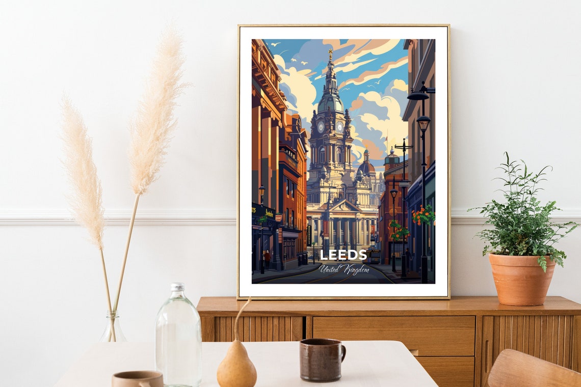 Leeds Town Hall Grand Clock Tower Sunny Street United Kingdom Poster - Image 2
