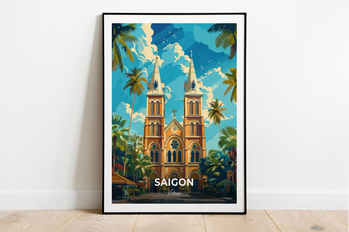 Saigon Notre Dame Basilica Vietnam Vintage City Travel Poster
