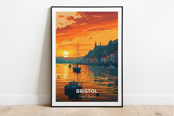 Bristol United Kingdom Harbour Sunset Sailboats Golden Water View Poster