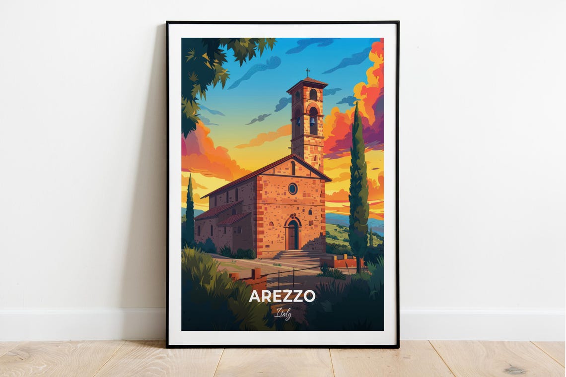 Arezzo Travel Poster Church Of Santa Maria Della Pieve City Print Cityscape Artwork Birthday Wedding Gift Wall Art Location Print