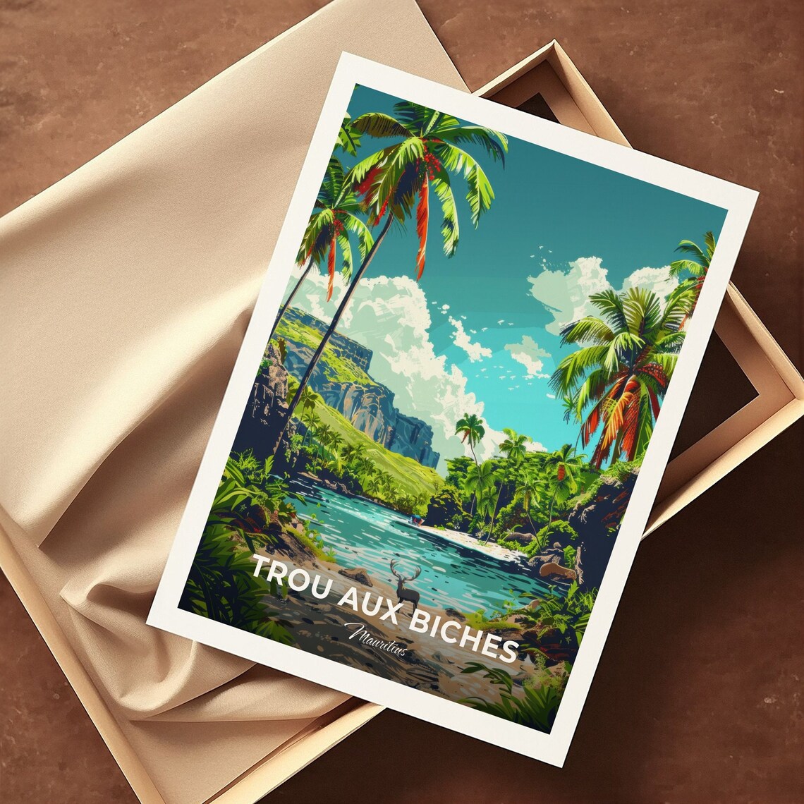 Trou Aux Biches Mauritius Lagoon Beach Deer Tropical Coast Travel Poster - Image 3