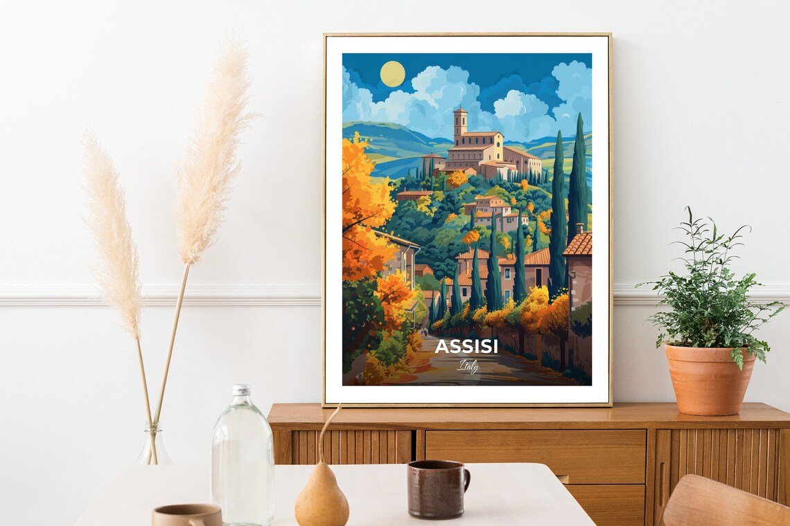 Assisi Italy Umbria Hill Town Church Cypress Trees Travel Poster - Image 2