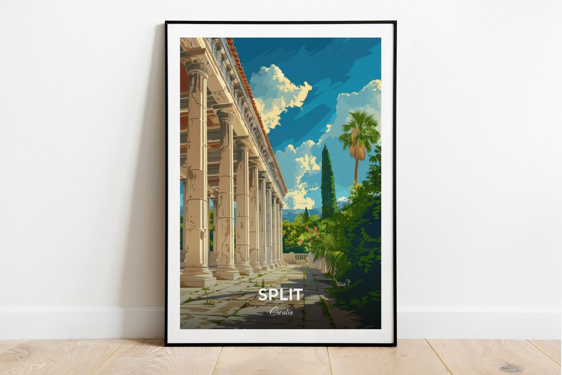 Split Croatia Ancient Stone Colonnade Columns Sunlit Travel Poster
