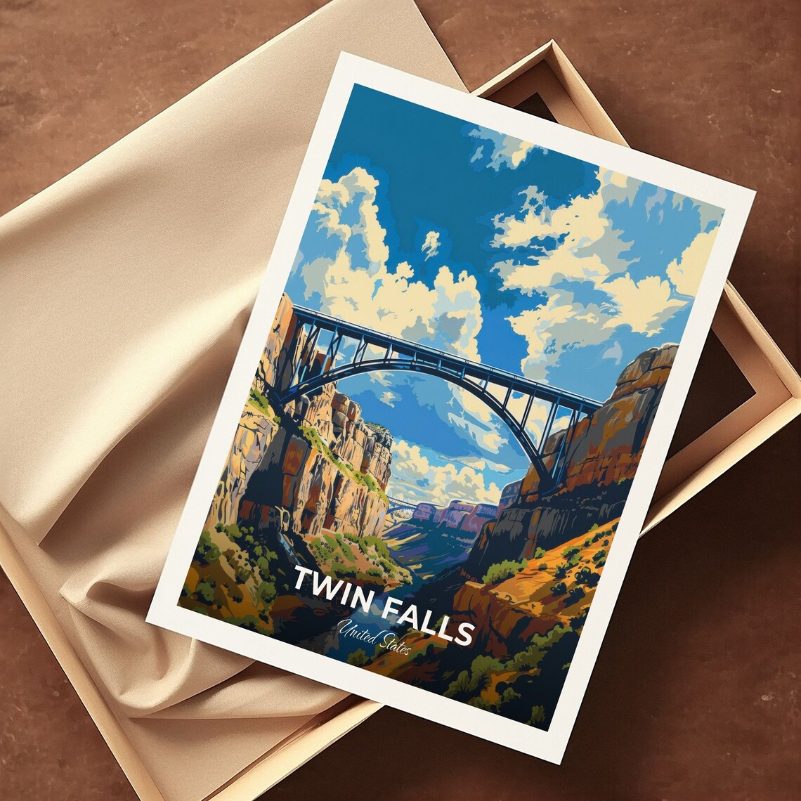 Twin Falls Perrine Bridge Steel Arch Over Deep Canyon Travel Poster - Image 3