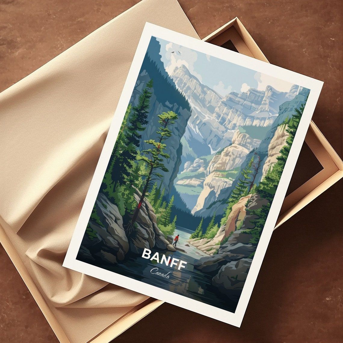 Banff Canada Johnston Canyon Gorge Hiker On The Rocky Trail Poster - Image 3