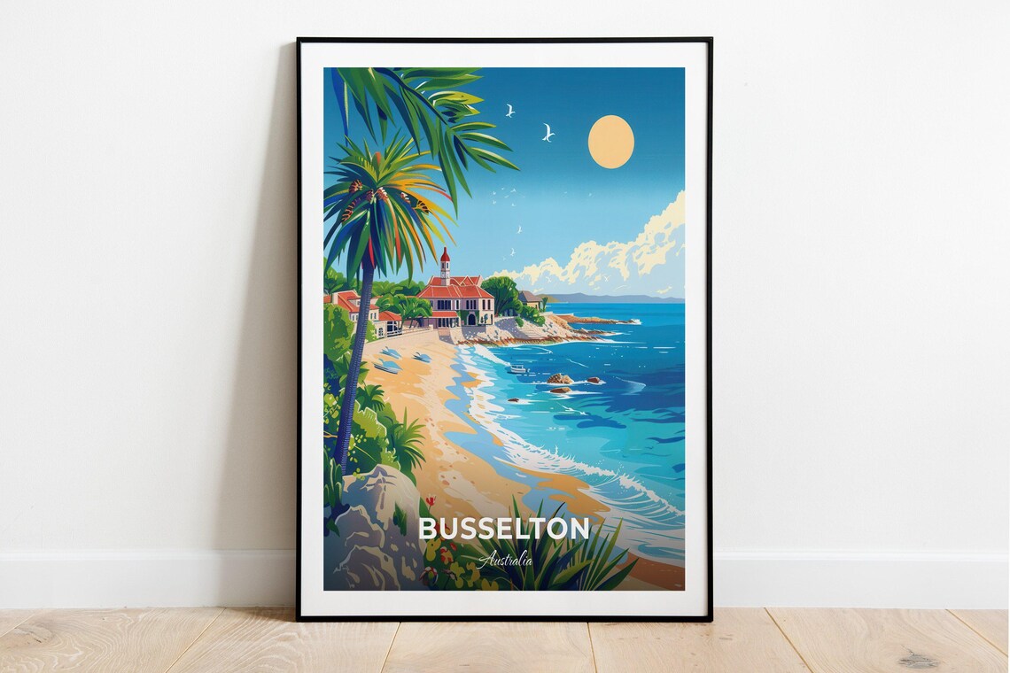Busselton Australia Beach Church Palms Sunny Shore View Poster
