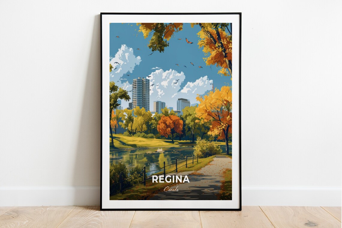 Regina Canada Victoria Park Autumn Skyline Cityscape Travel Poster