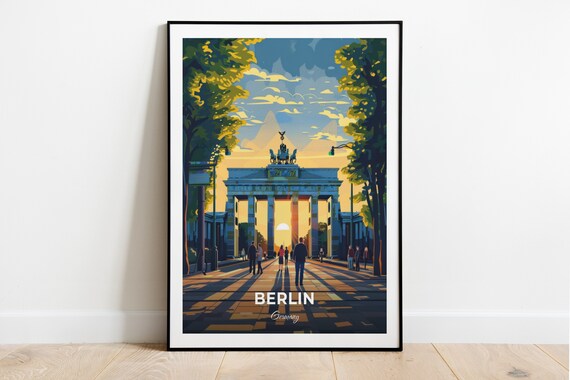 Berlin Brandenburg Gate Sunset Stroll Germany Icon Vintage Travel Poster