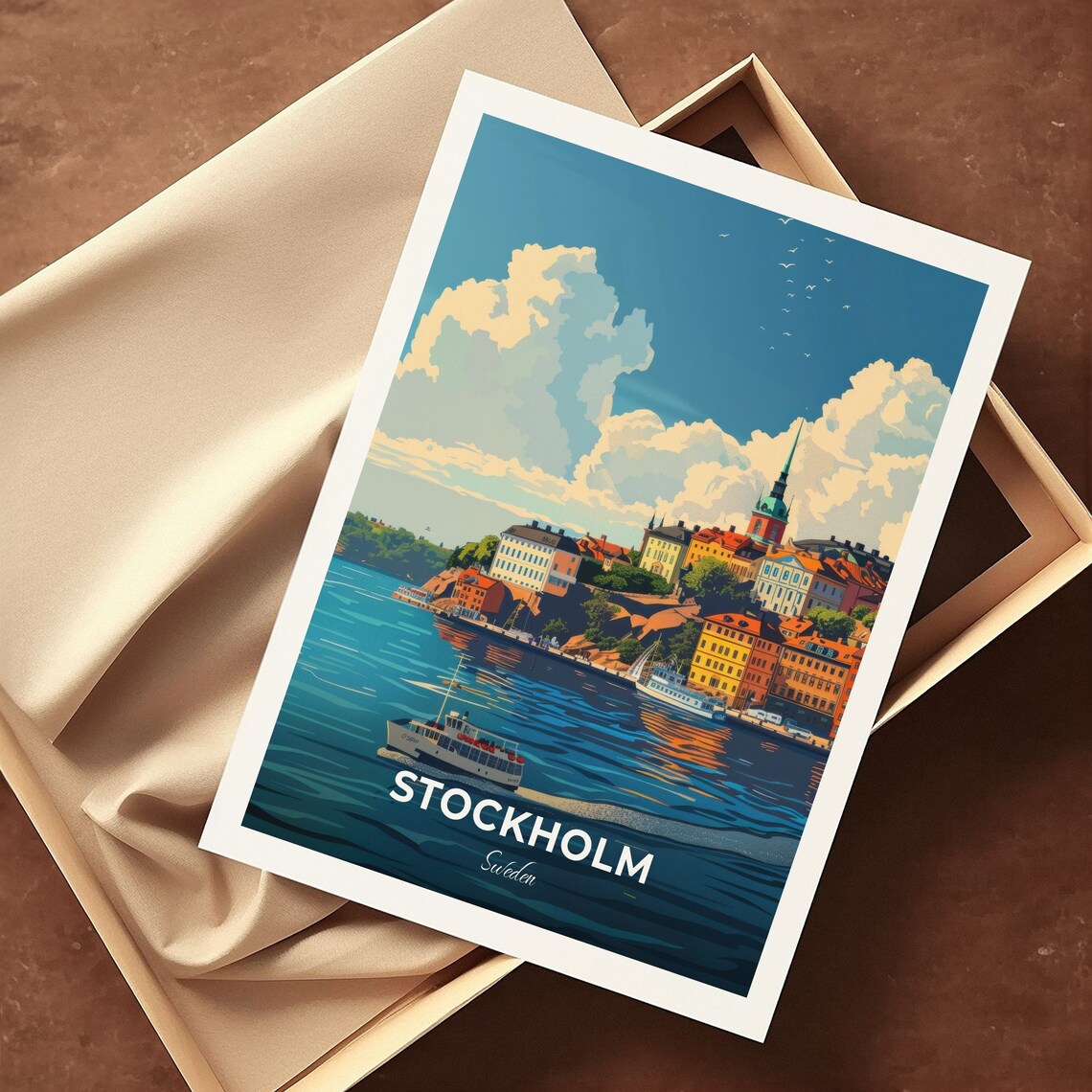 Stockholm Sweden Waterfront Old Town Houses And Ferry Boats Poster - Image 3