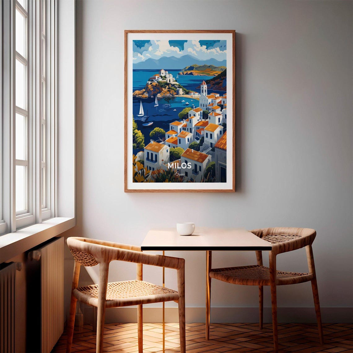 Milos Greece White Village Harbor Sailboats Blue Bay Sun Poster - Image 2