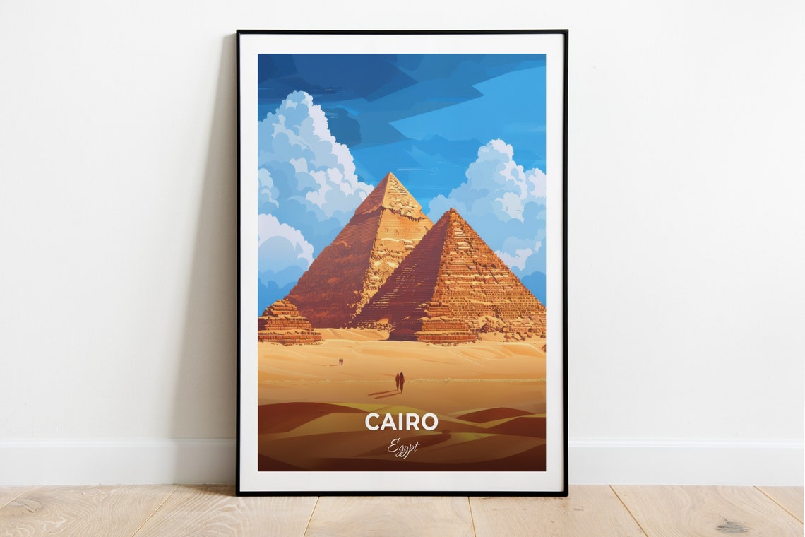 Cairo Egypt Great Pyramids Of Giza Golden Desert Sunset Sky Poster