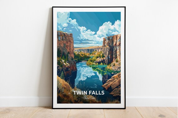Twin Falls Canyon Lake With Mirror Reflection United States Travel Poster