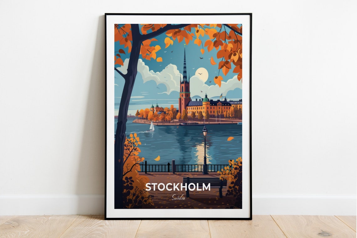 Stockholm Travel Poster Stockholm City Hall City Print Cityscape Artwork Birthday Wedding Gift Wall Art Location Print Home Decor