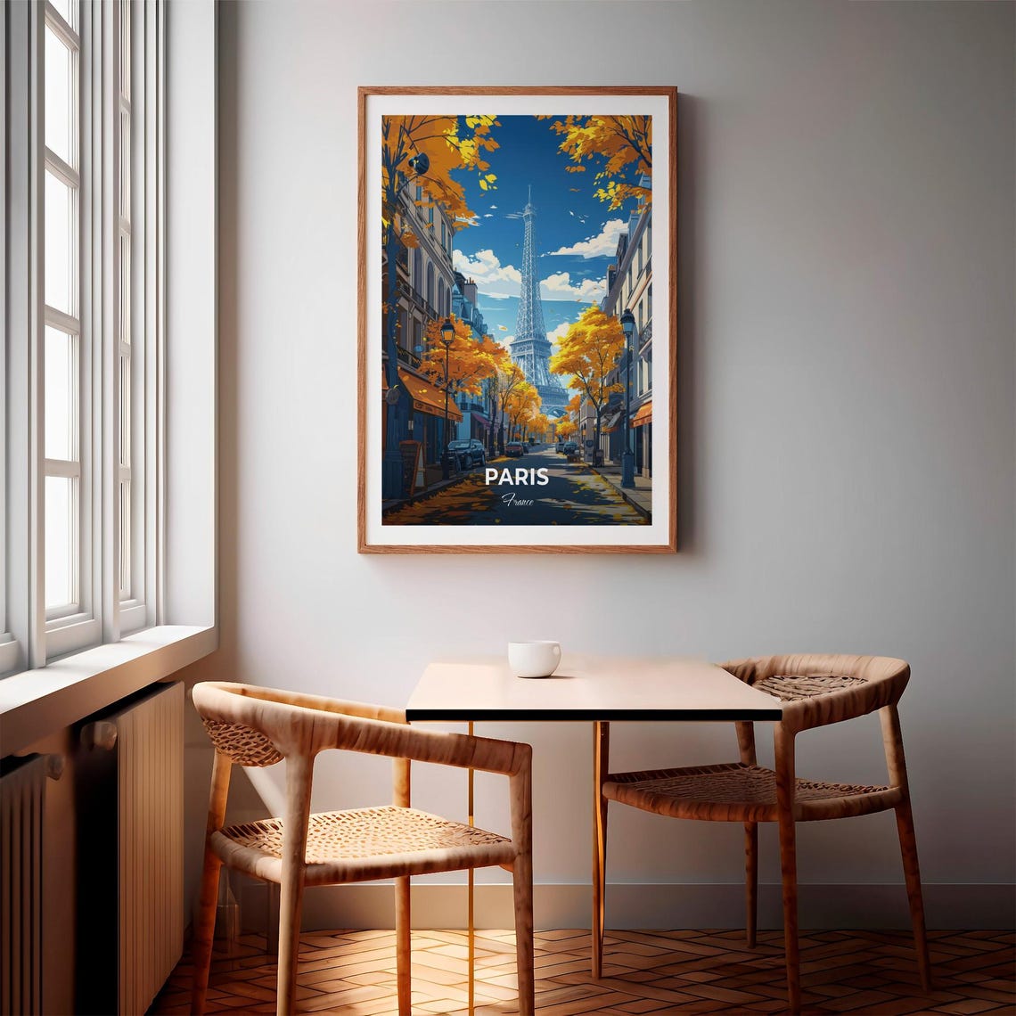 Paris Eiffel Tower Autumn Tree Lined Street Modern City Travel Poster - Image 3