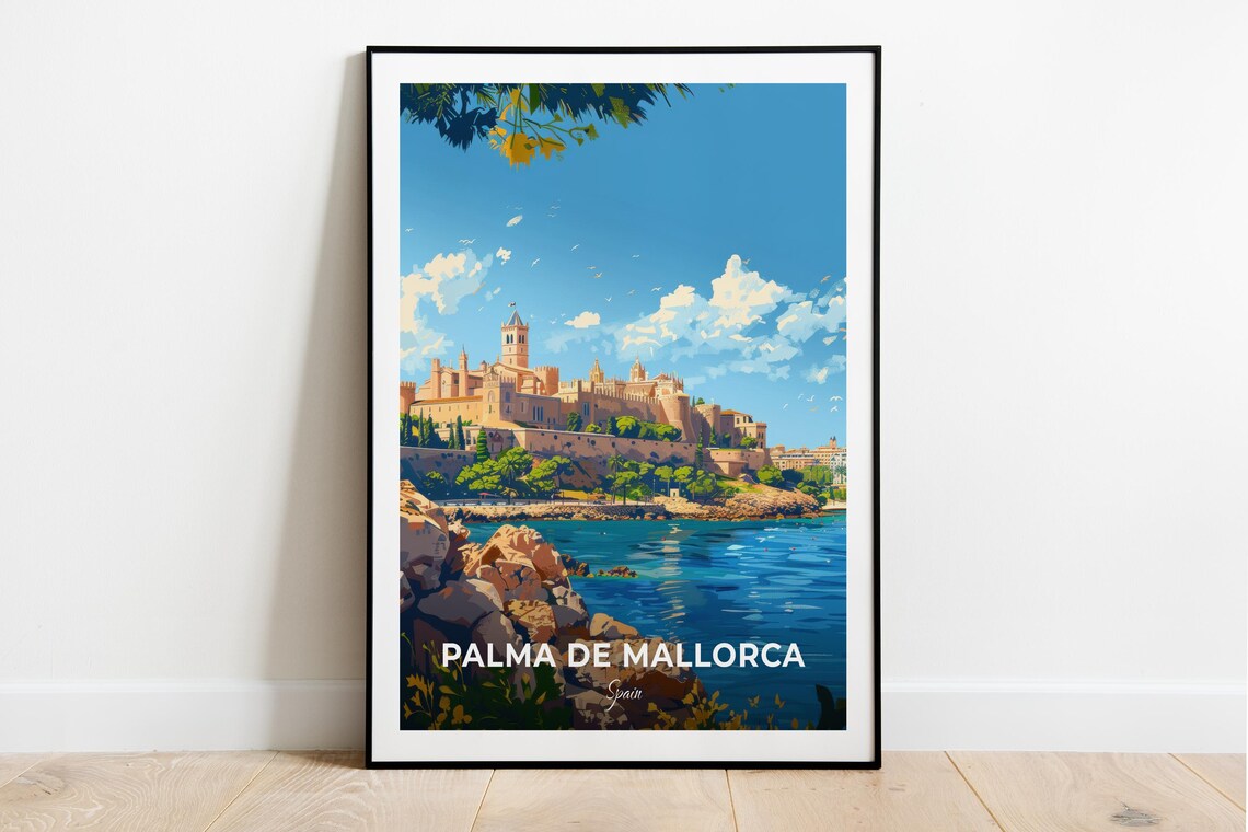 Palma de Mallorca Spain Coastal Palace Seaside Town Travel Poster