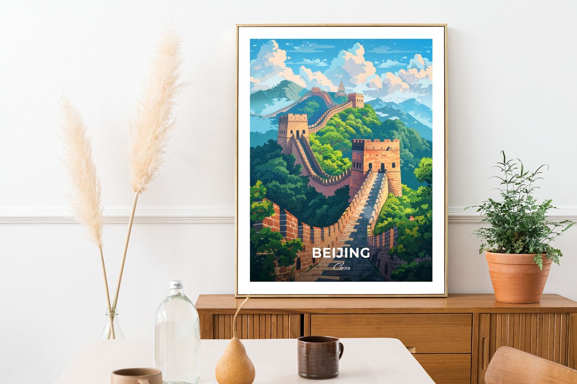 Beijing China Great Wall Mountain Vista Wonders Travel Poster - Image 2