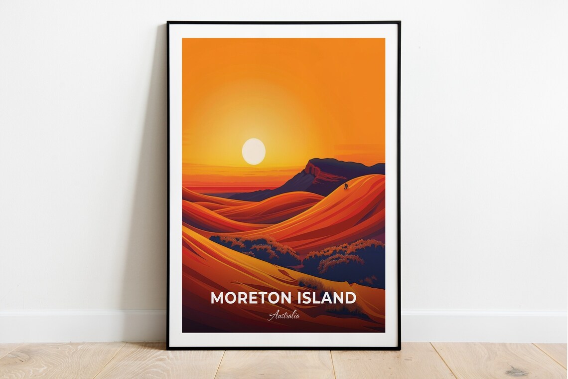 Moreton Island Australia Sunset Over Sand Dunes Travel Poster