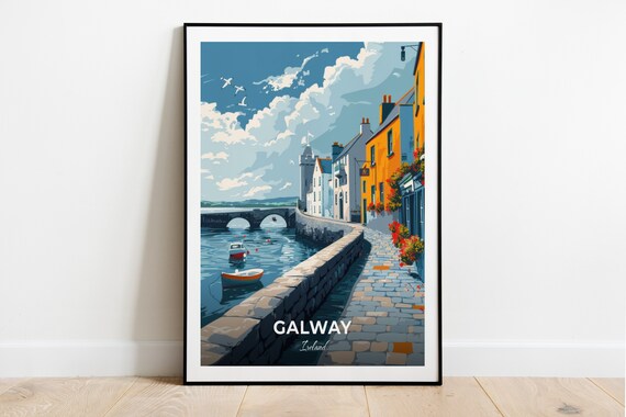 Galway Spanish Arch Riverside Cobblestone Street Ireland Travel Poster
