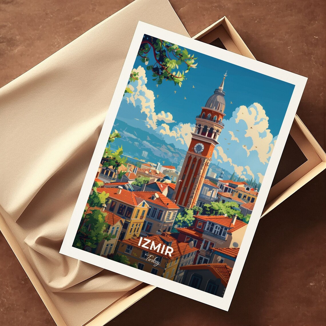 Izmir Historic Clock Tower Over Red Rooftops Turkey Travel Poster - Image 3