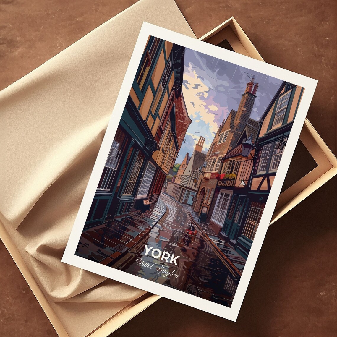 York United Kingdom Medieval Cobbled Street Dusk Glow Art Poster - Image 3
