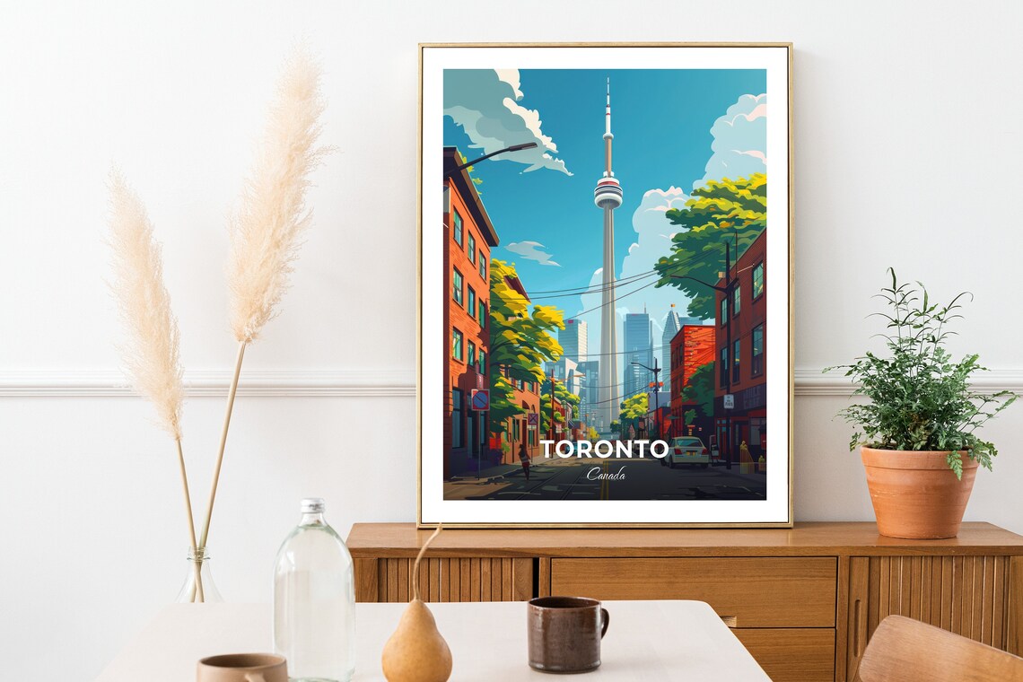 Toronto Canada CN Tower Bright Street View Cityscape Travel Poster - Image 2