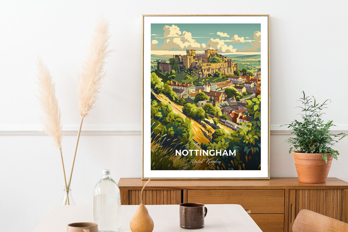 Nottingham United Kingdom Castle Hillside Vintage Travel Poster - Image 2