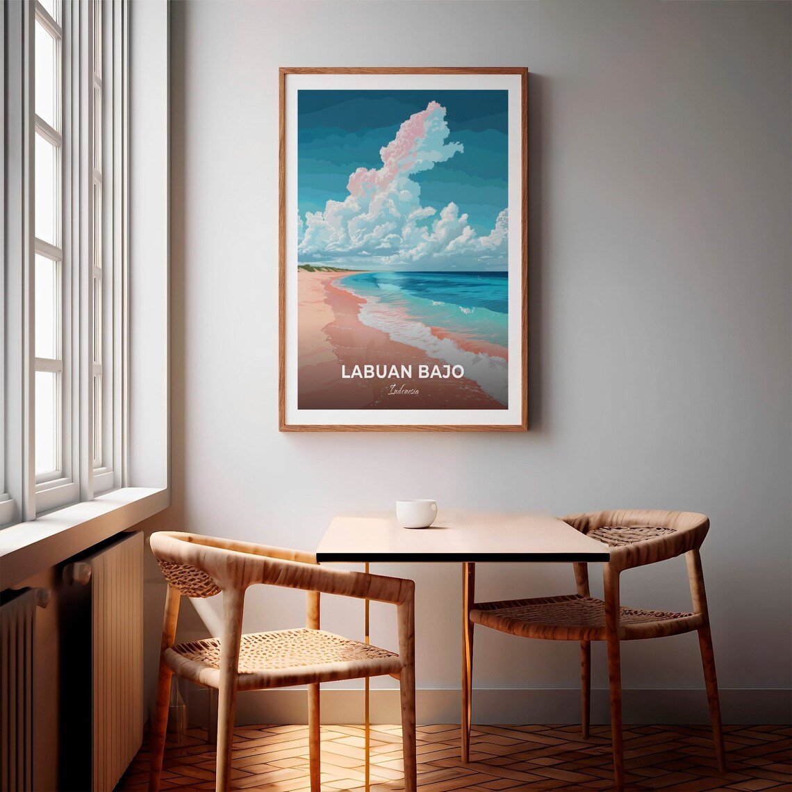 Labuan Bajo Pink Beach Clouds Turquoise Sea Indonesia Vintage Travel Poster - Image 2