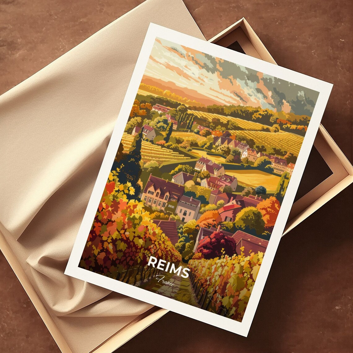 Reims France Autumn Vineyards Village Wine Country Travel Poster - Image 3