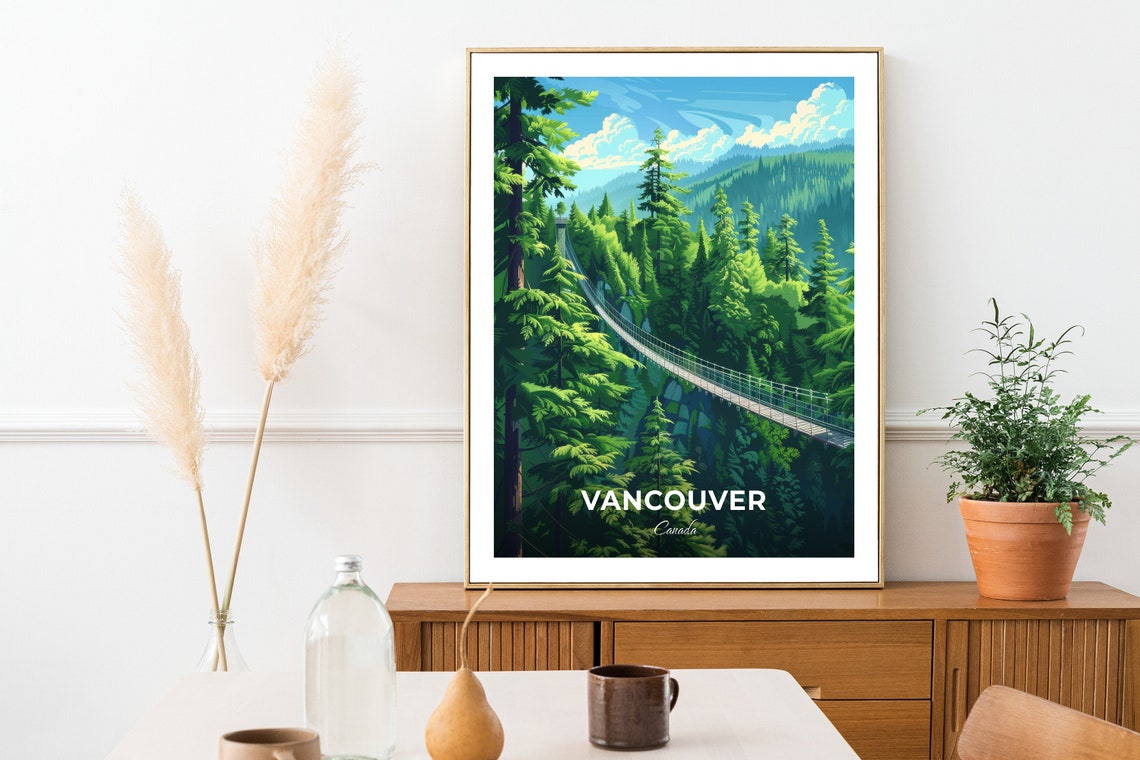 Vancouver Canada Capilano Suspension Bridge Over Green Forest Poster - Image 2