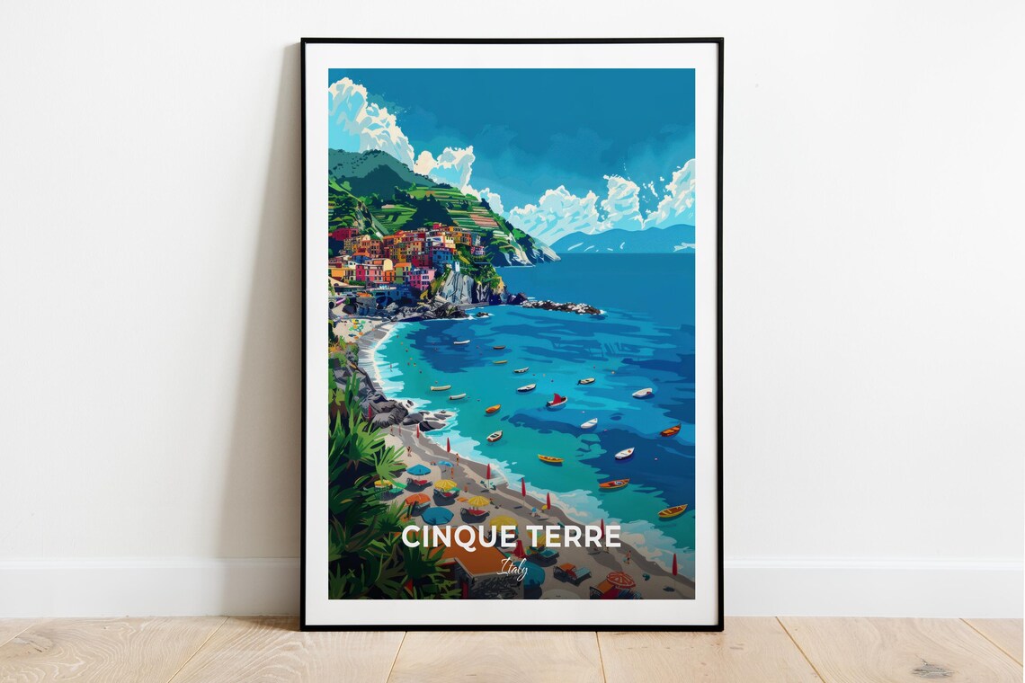 Cinque Terre Italy Colorful Cliffside Village Coast Travel Poster