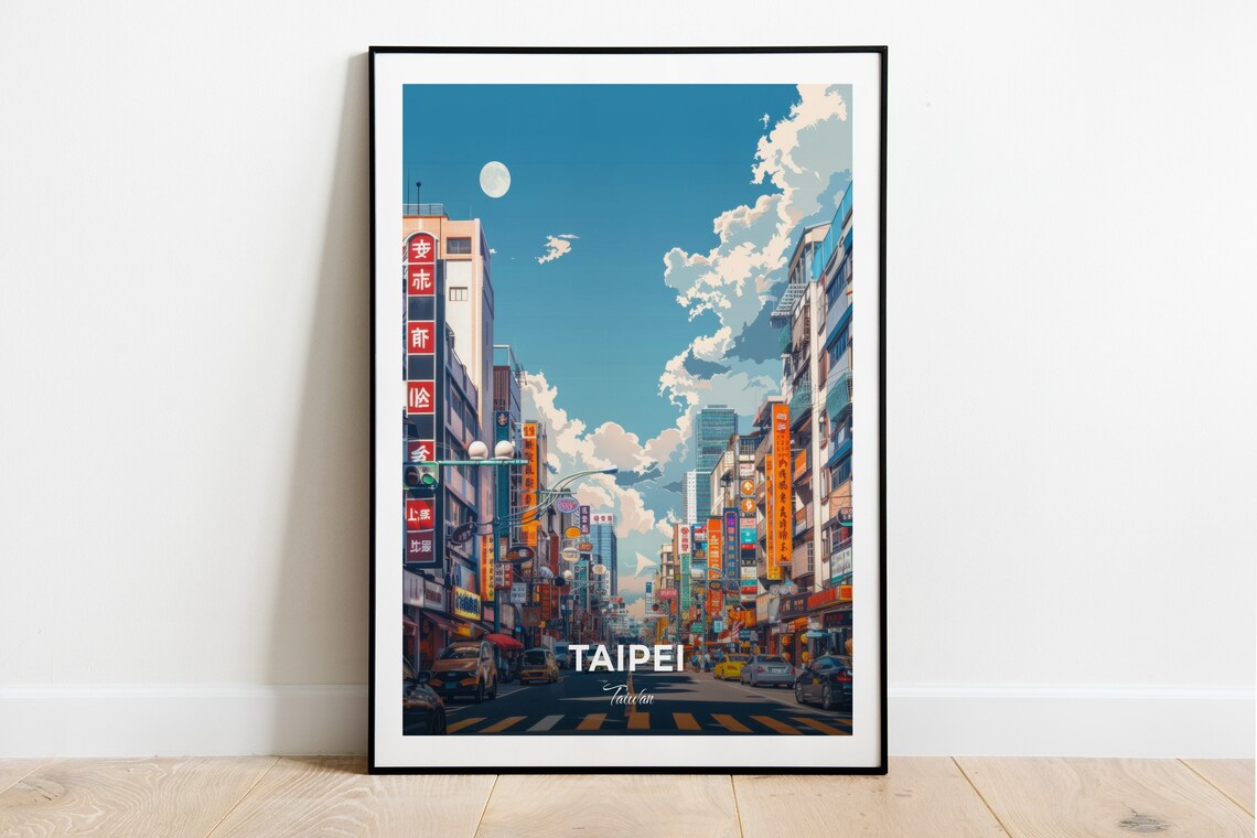 Taipei Ximending Neon Shopping Street Daytime Travel Scene Poster