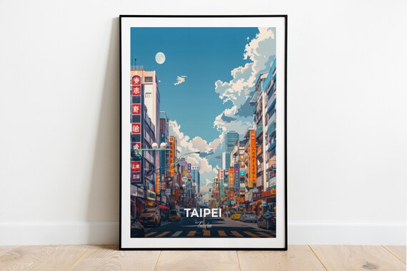 Taipei Ximending Neon Shopping Street Daytime Travel Scene Poster