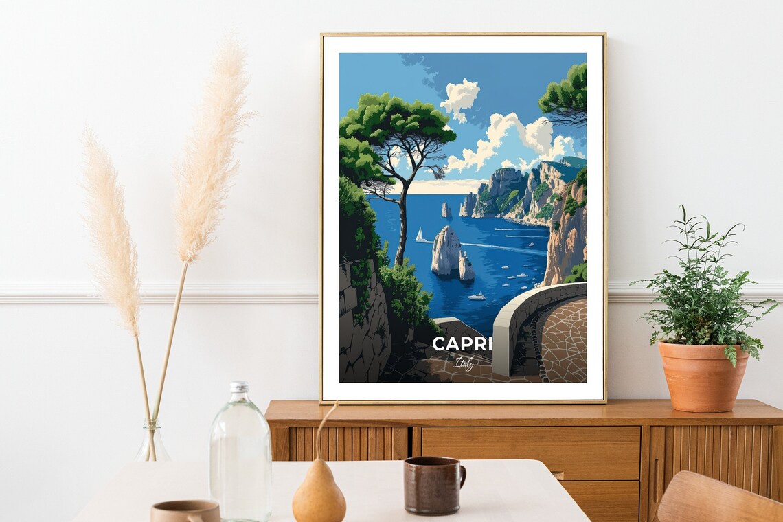 Capri Italy Faraglioni Sea Stacks Terrace Ocean View Travel Poster - Image 2