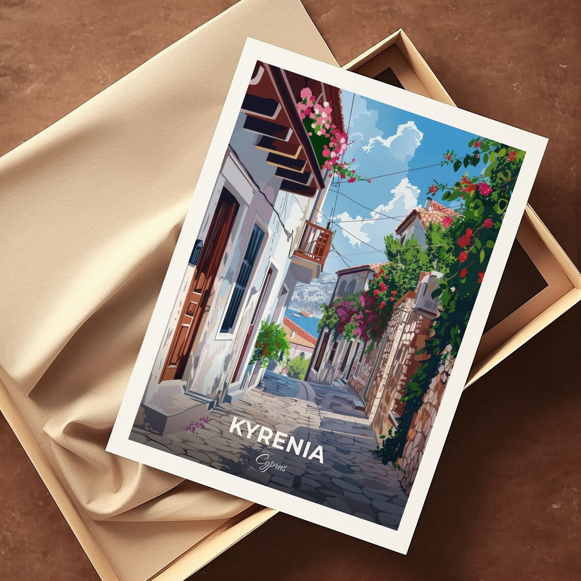 Kyrenia Cyprus Dereboyu Old Street Flowers Seaside Travel Poster - Image 3