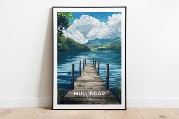 Mullingar Ireland Lough Ennell Wooden Pier Lake Landscape Travel Poster