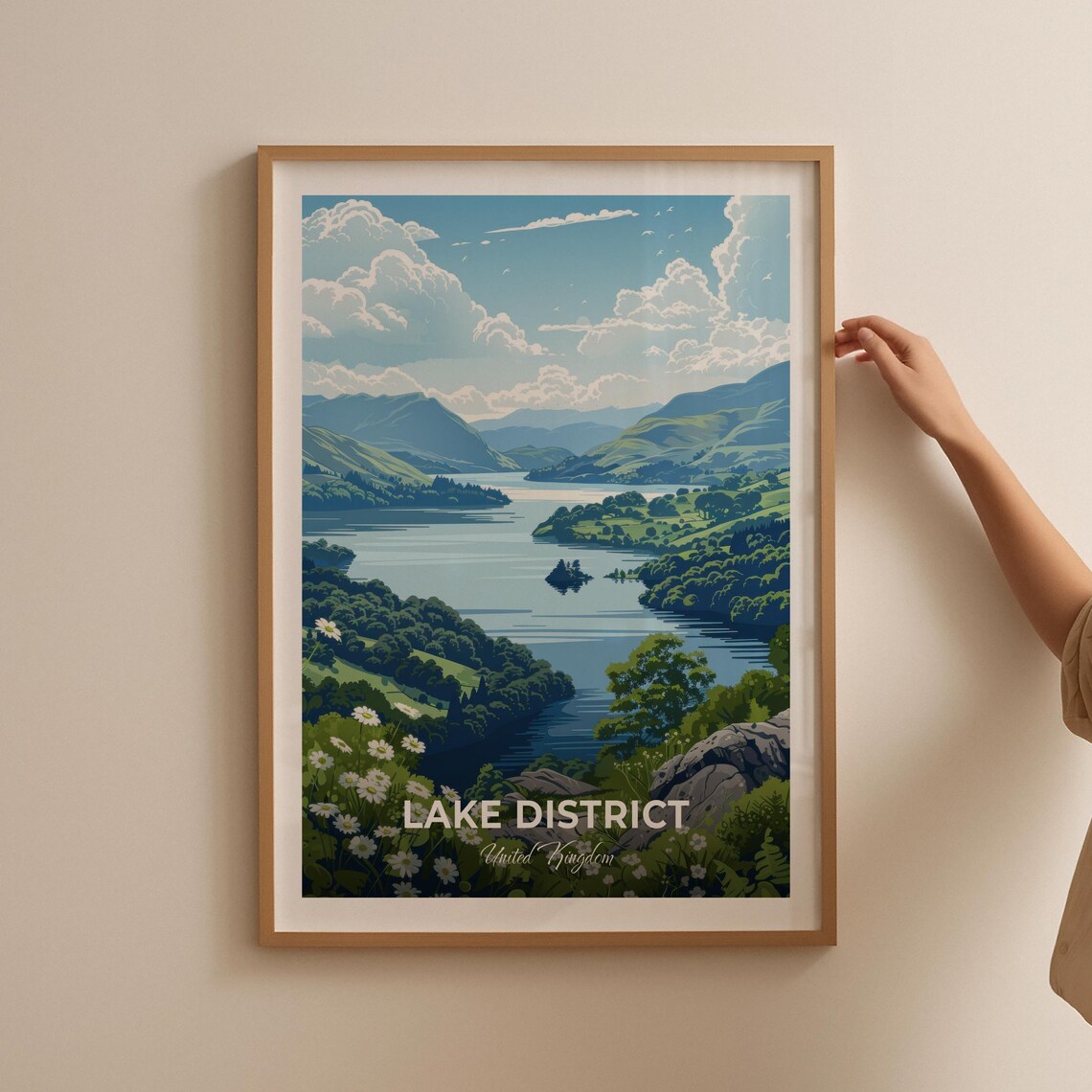 Lake District England Serene Mountain Lake Wildflower Poster - Image 2