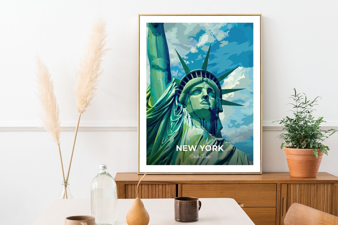 New York Statue Of Liberty Travel Poster Iconic Landmark Green Art - Image 2