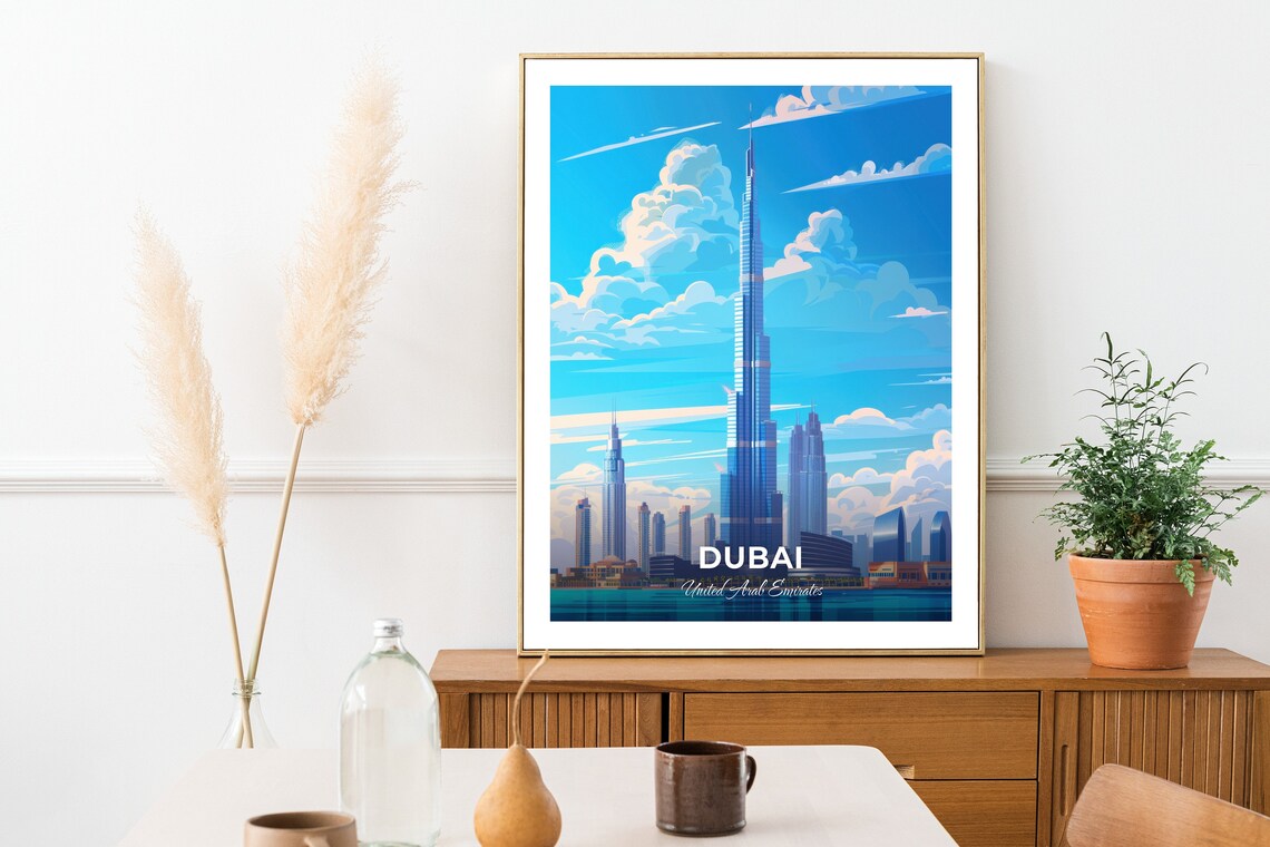 Dubai Burj Khalifa Tower Blue Skyline United Arab Emirates Travel Poster - Image 2