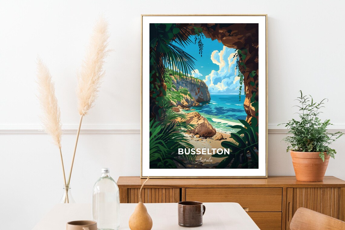 Busselton Australia Rocky Cove Cave View Coast Travel Poster - Image 3