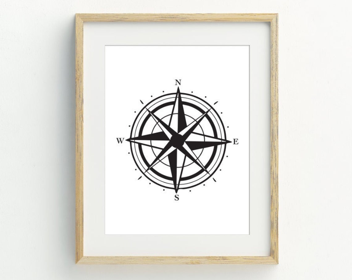 Vintage Compass Rose Black And White Nautical Monochrome Wall Art