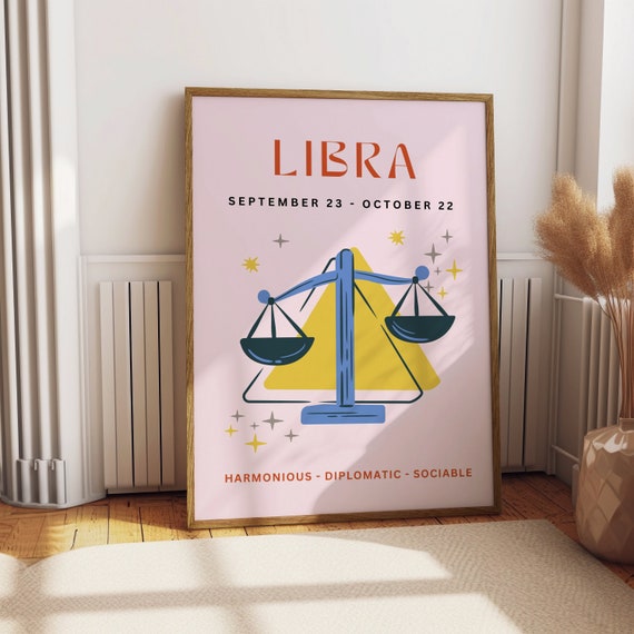 Libra Print Print Zodiac Horoscope Png Libra Star Sign Print Pink Preppy Wall Decor Libra Gift