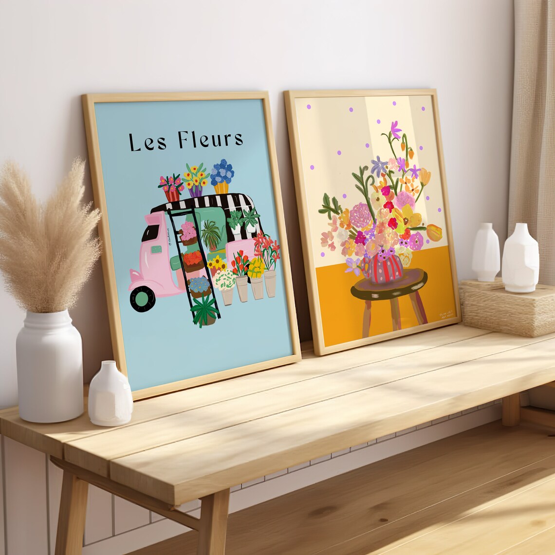 Blue Les Fleurs Flower Market Tulip Print Flower Market Poster Les Fleurs Print Whimsical Floral Prints Funky Art Print Tuk Tuk Print - Image 5