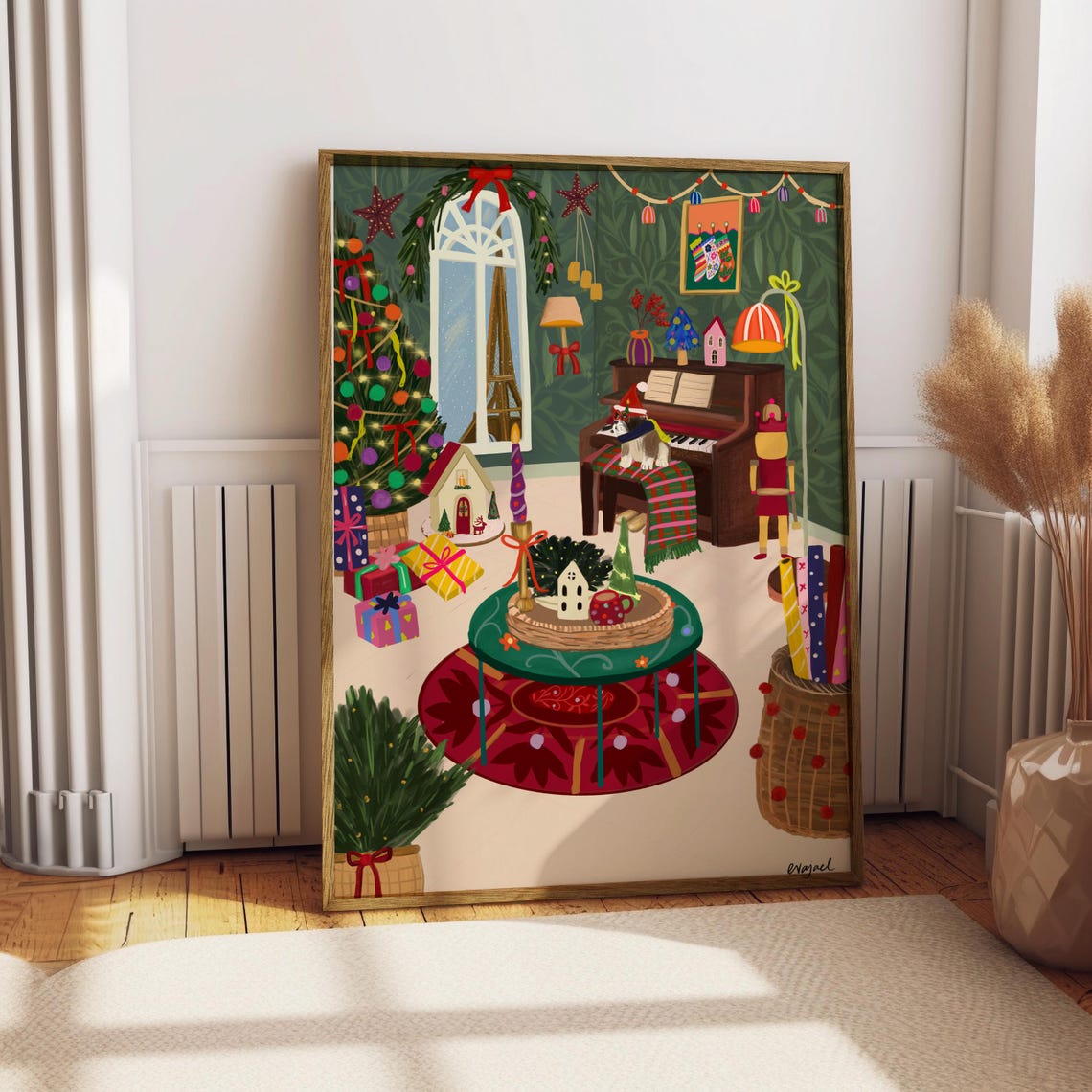 Colorful Christmas In Paris Eiffel Tower Holiday Scene Poster