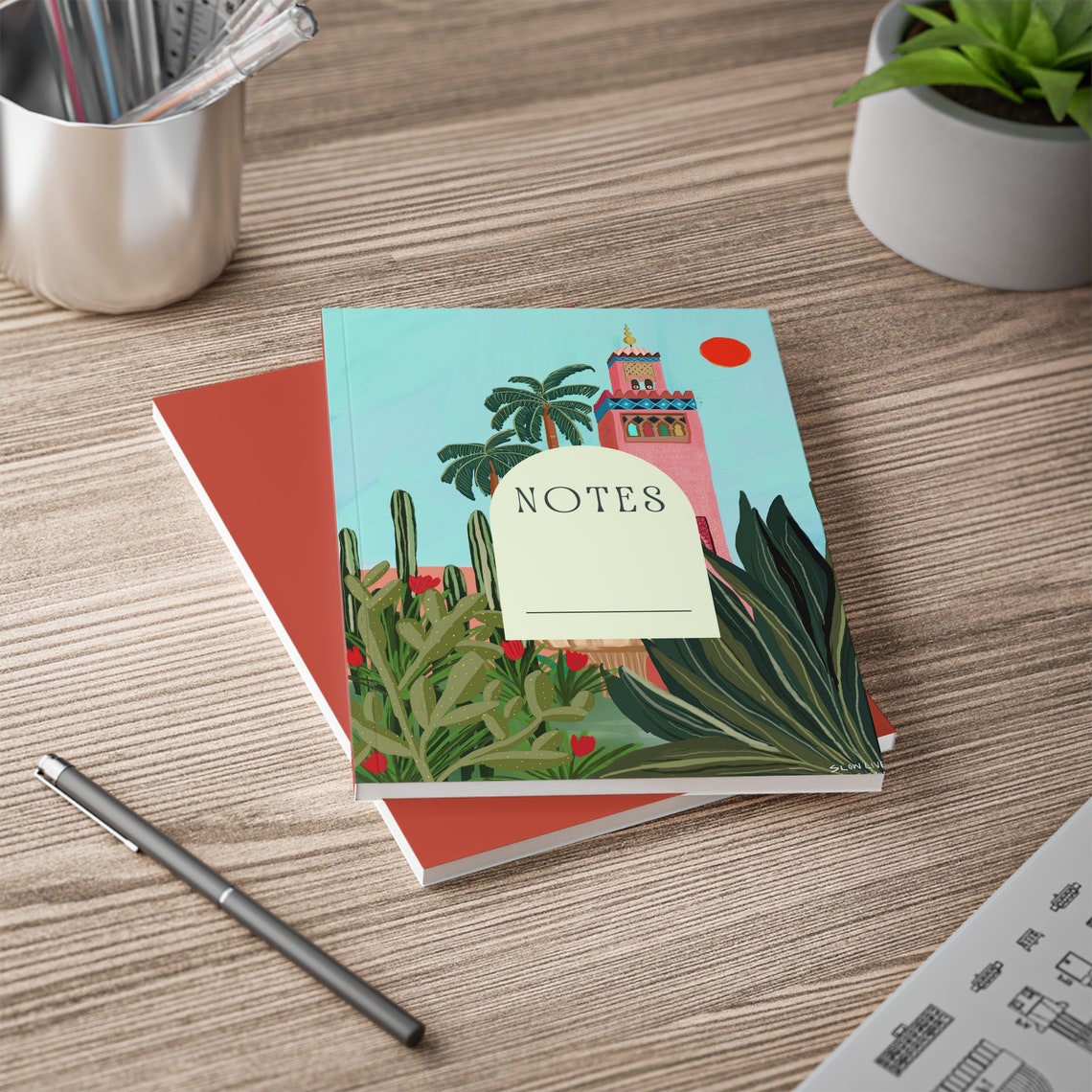 Morocco Notes Notebook Pink Tower Palm Cover Journal Art Print - Image 2