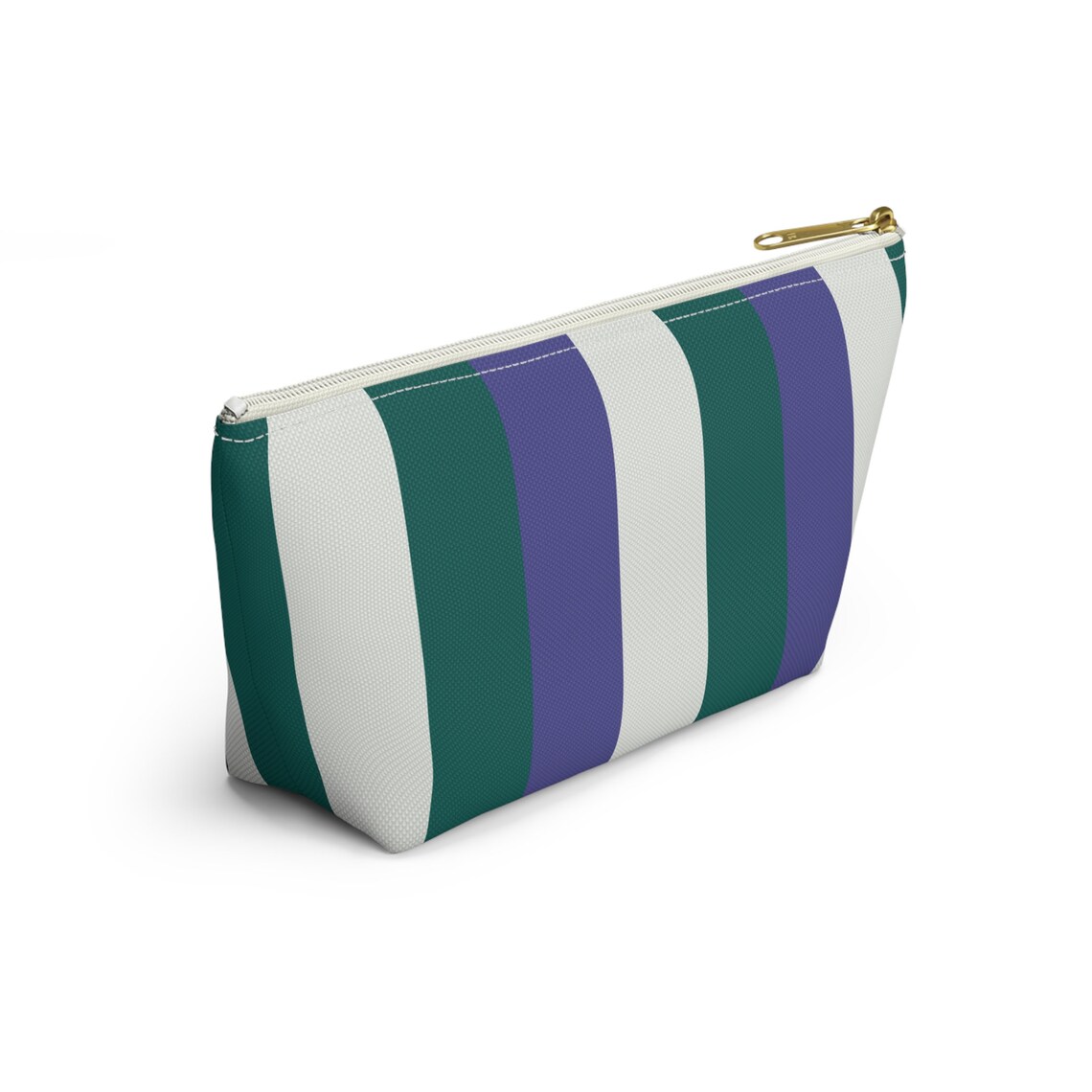Green Purple White Striped Cosmetic Bag Zipper Pouch Line Print - Image 3