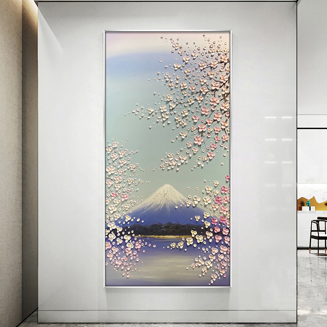 Mount Fuji Cherry Blossoms Palette Knife Art Print - Image 3